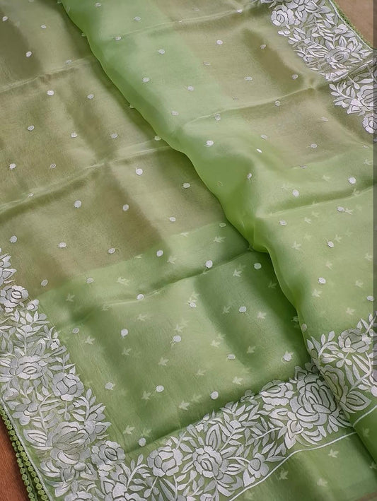 Banarasi Soft Kora Organza Embroidery Work Saree.