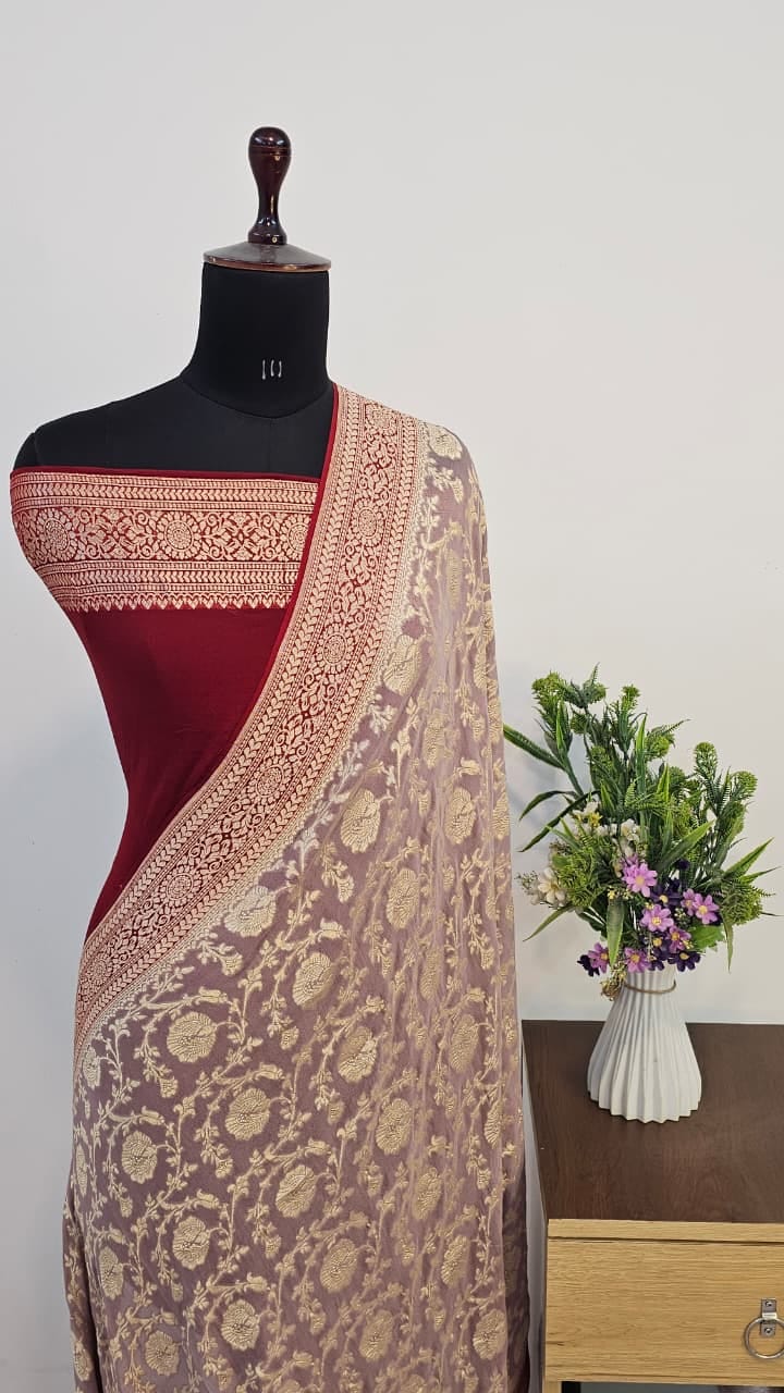 Pure Handloom Khaddi Georgette Saree Zari Work.
