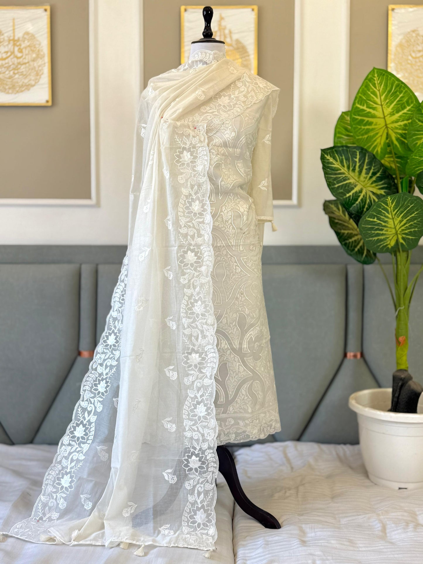 Pure Banarasi Chanderi Silk Embroidery Work Unstitched Suit.