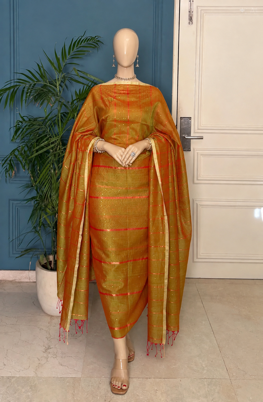 Pure Maheswari Silk Cotton Handwoven Unstitch Suit.