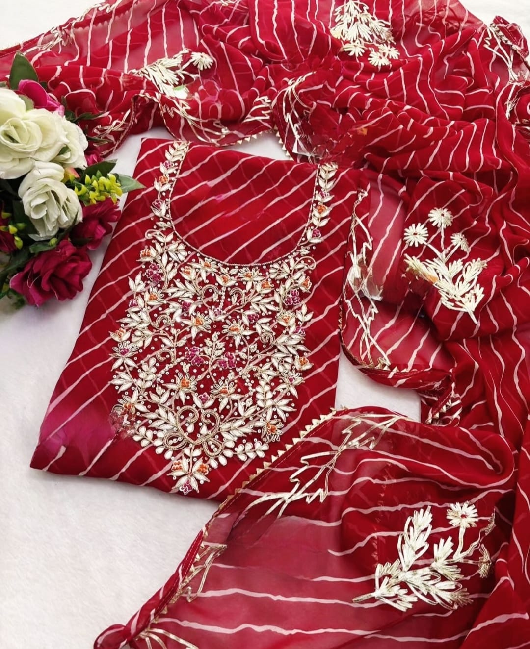 Georgette Gota pati Hand Work Unstitched Suit With Dupata.