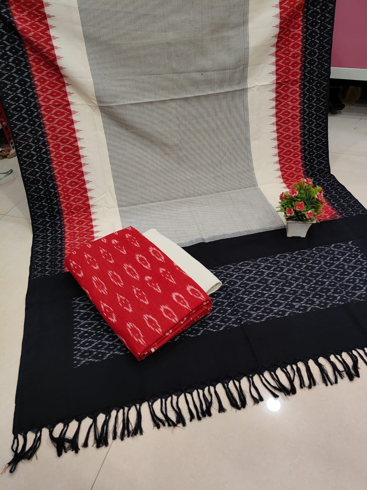 Pure Double Ikkat Cotton Unstitched Suit.