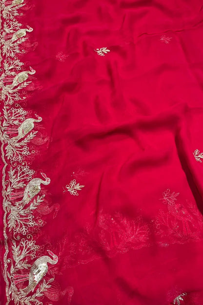 Pure Diamond Chiffon Hand Work Saree.