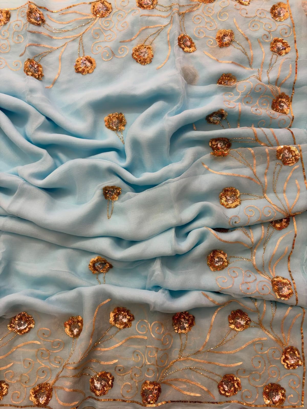 Pure Diamond Chiffon Hand Work Saree.