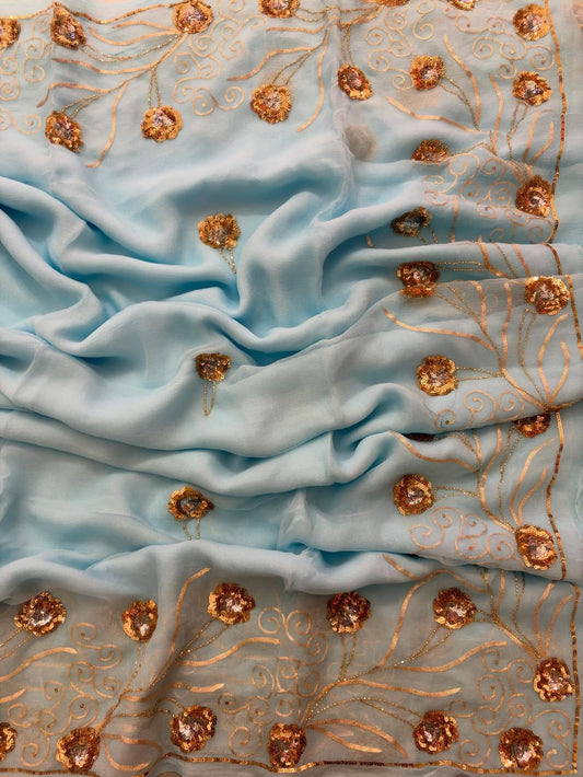 Pure Diamond Chiffon Hand Work Saree.