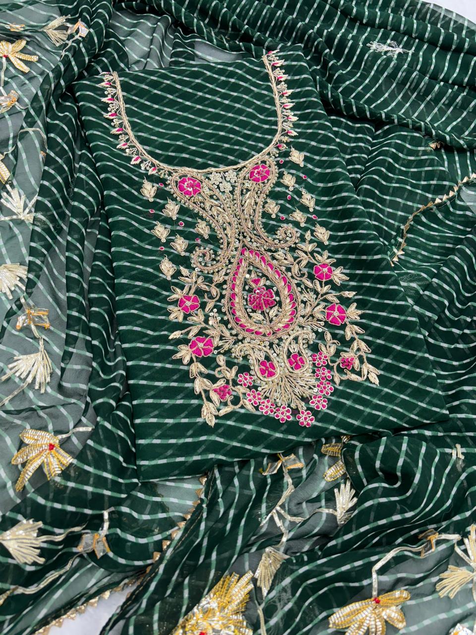 Georgette Gota pati Hand Work Unstitched Suit With Dupata.