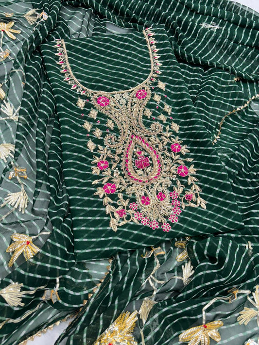Georgette Gota pati Hand Work Unstitched Suit With Dupata.