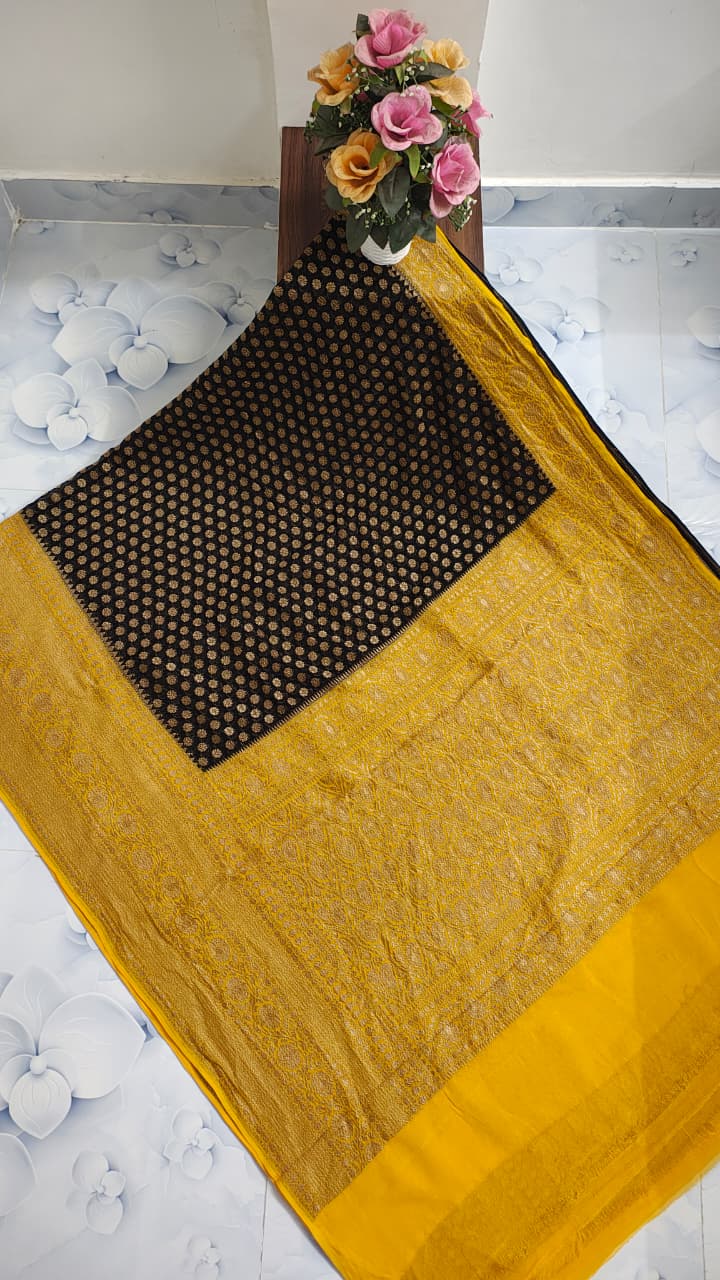 Pure Handloom Khaddi Georgette Saree Zari Work.