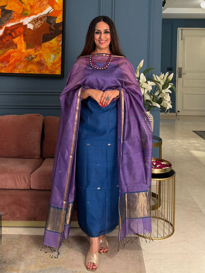 Pure Maheswari Silk Cotton Handwoven Unstitch Suit.