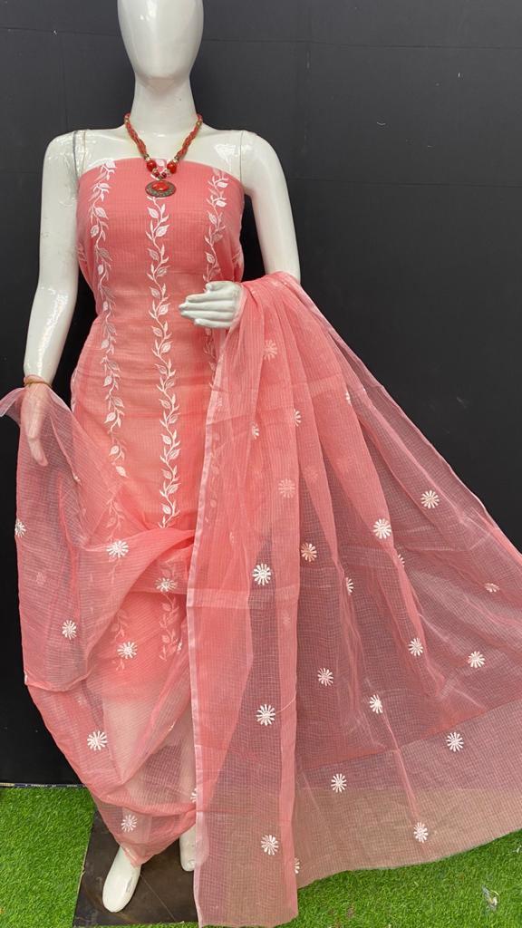 Pure Kota Doria Unstitched suit.