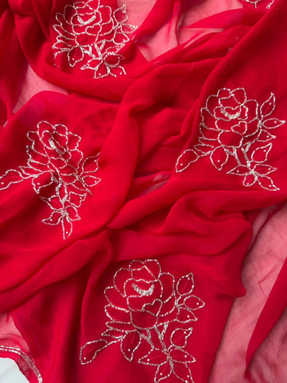Pure Diamond Chiffon Hand Work Saree.