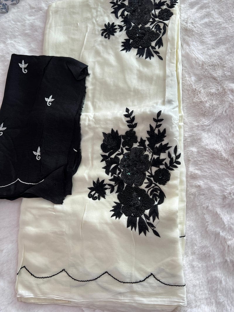 Pure Diamond Chiffon Beautiful Hand Work Saree