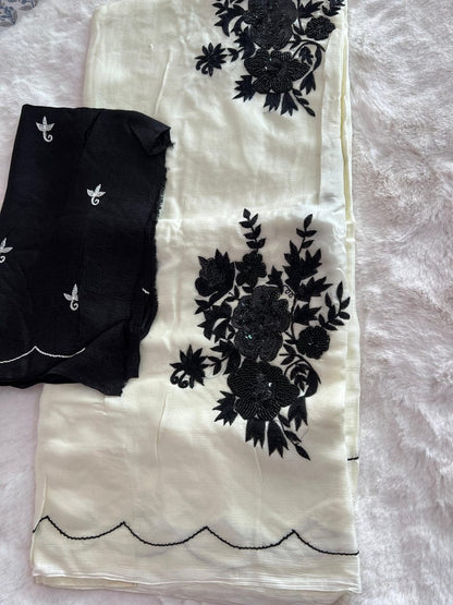 Pure Diamond Chiffon Beautiful Hand Work Saree