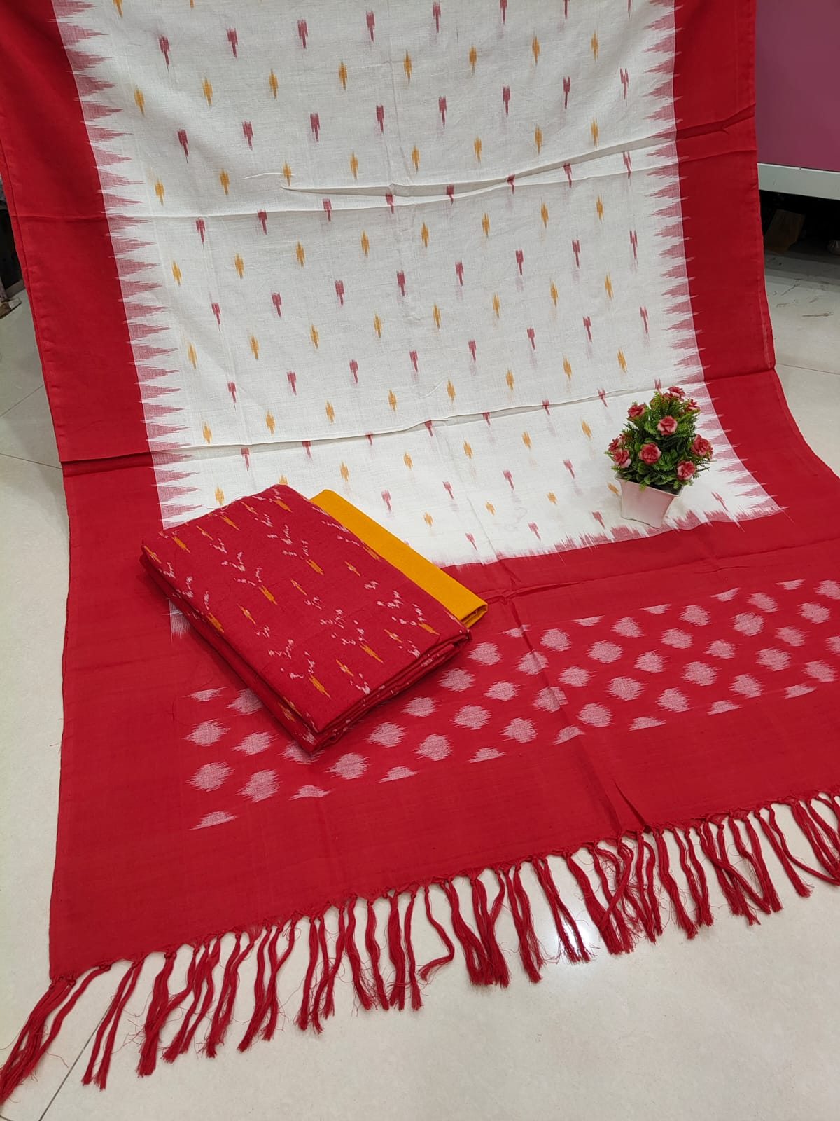 Pure Double Ikkat Cotton Unstitched Suit.