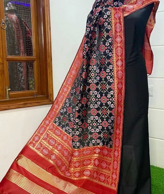 Banarasi Plain Silk Unstitched Suit with Patola Silk Dupatta