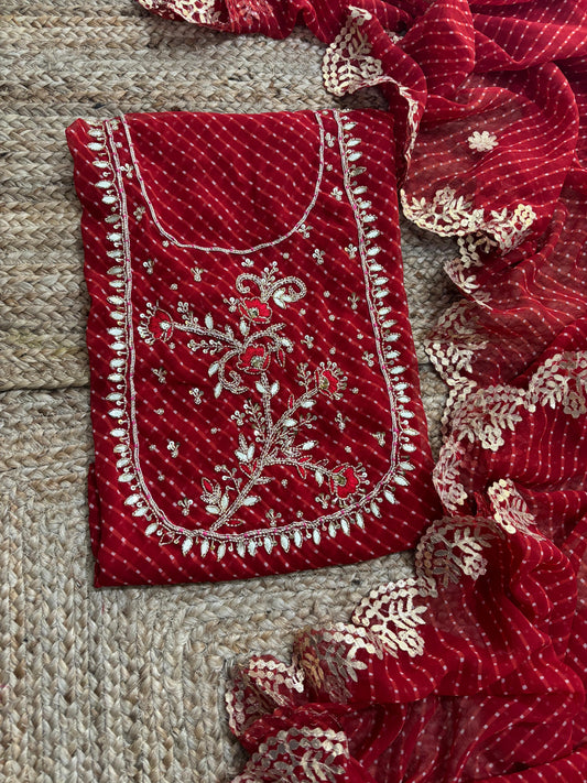 Georgette Gota pati Hand Work Unstitched Suit With Dupata.