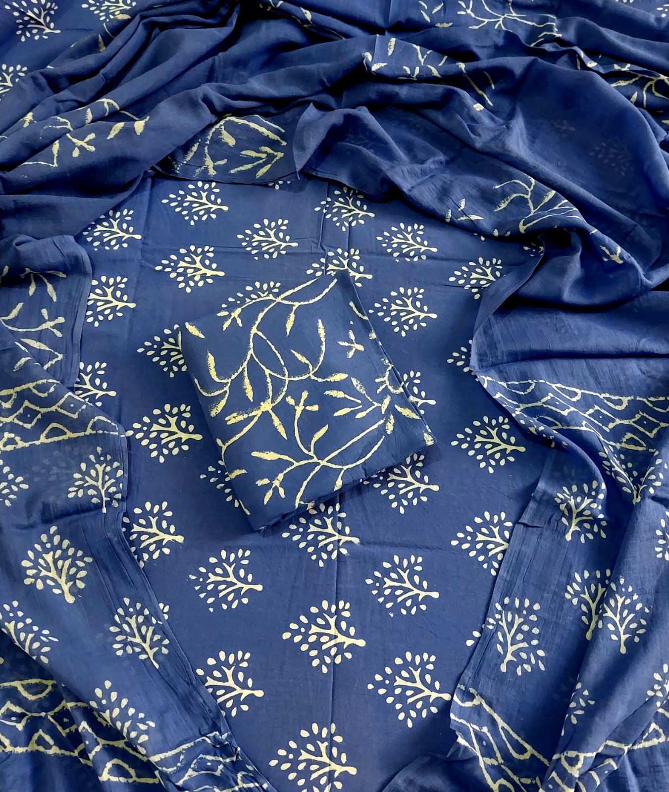 Traditional Hand block Printed Pure Cotton suits with Mulmul Dupatta.