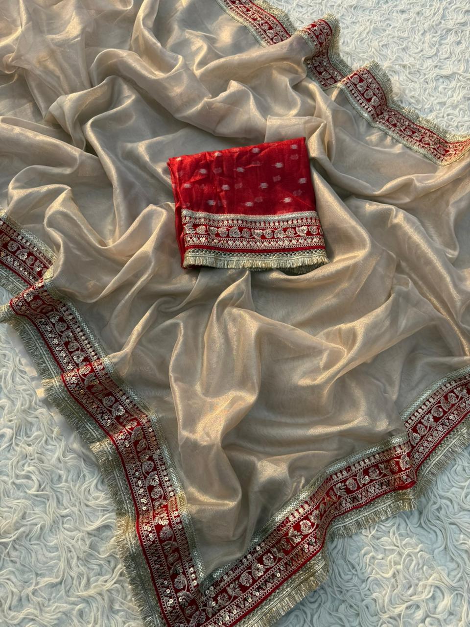 Banarasi Tissue lace Work Soft Silk Saree.