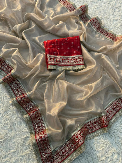 Banarasi Tissue lace Work Soft Silk Saree.