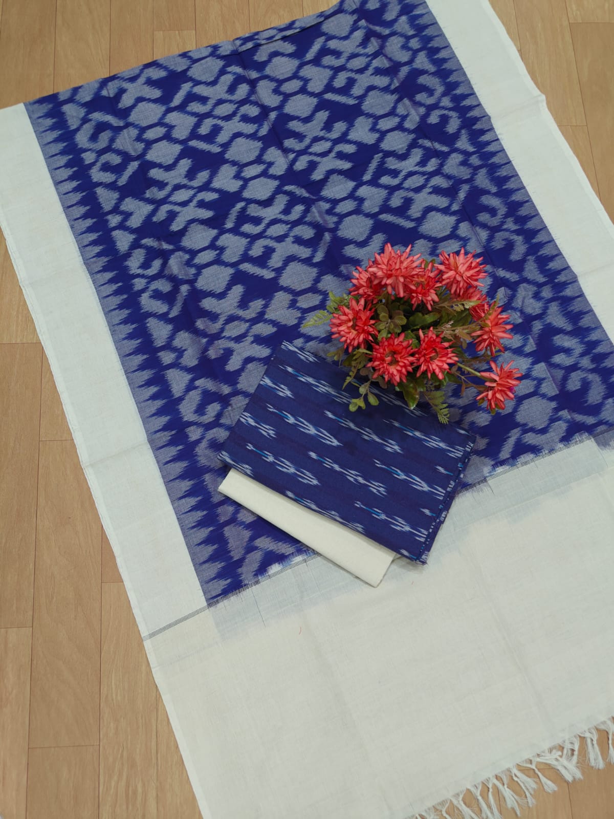 Beautiful Pure Cotton Double Ikkat Unstitched Suit.