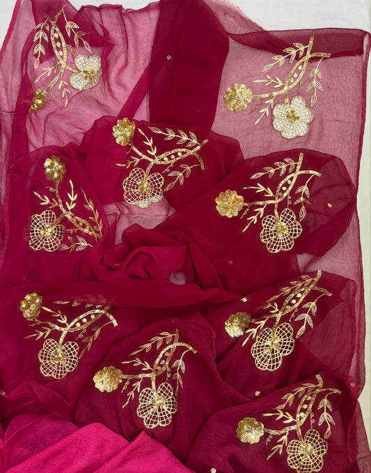 PURE CHIFFON SAREE EMBELLISHED WITH ZARDOZI WORK.