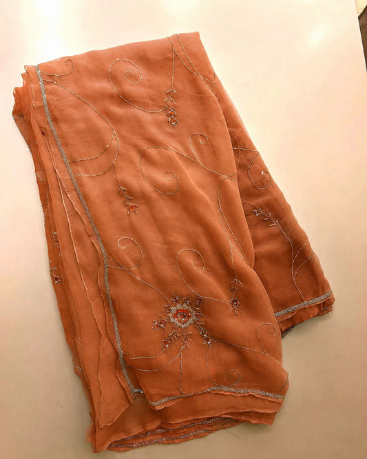 Pure Diamond Chiffon Beautiful Hand Work Saree