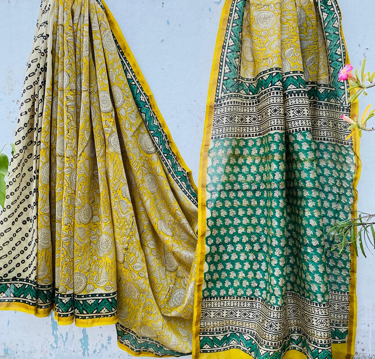 Pure Chanderi Silk Hand-block Printed Saree.