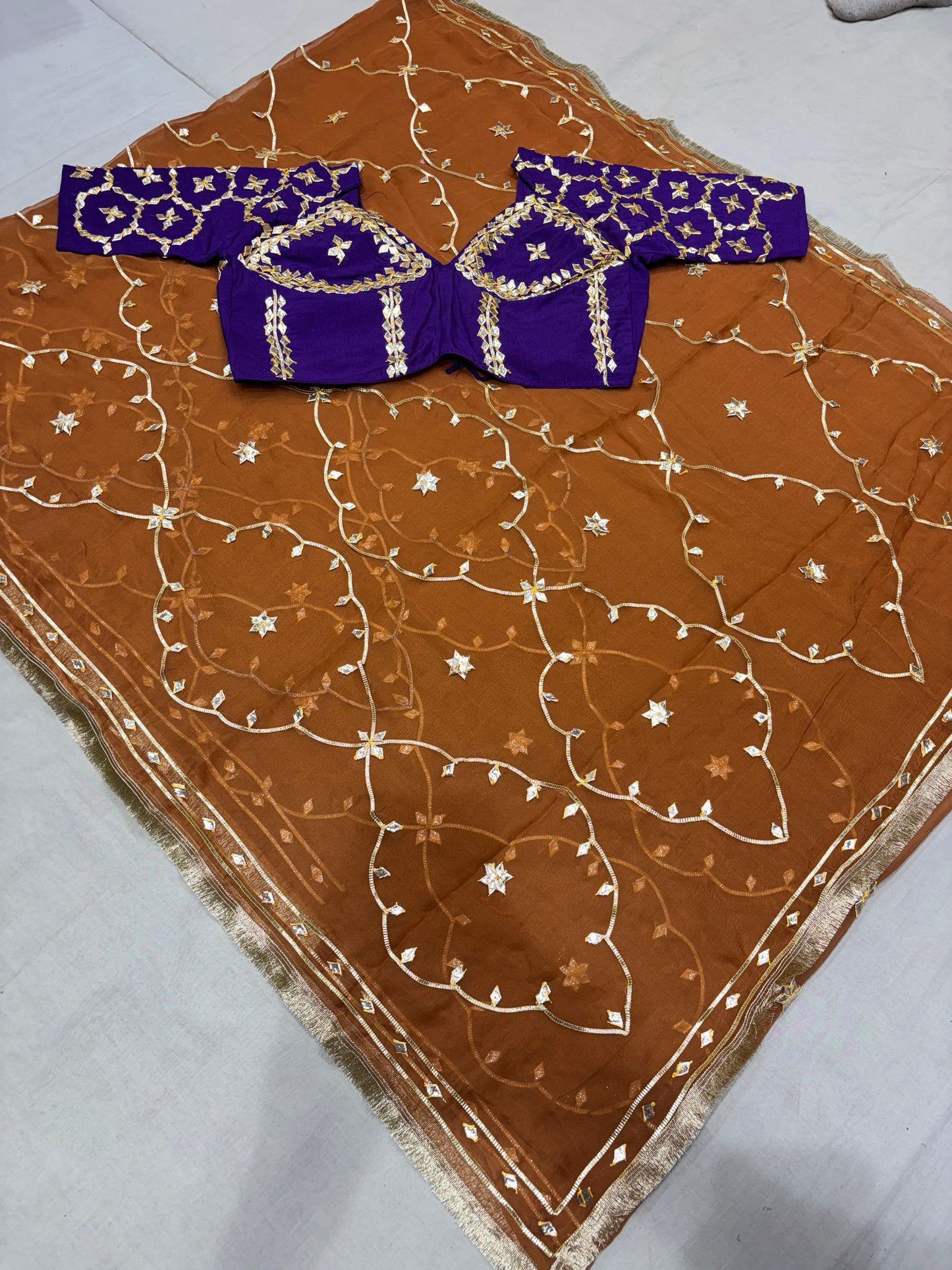 Pure Dimond Chiffon Gota Jaal Saree with Aangi Blouse