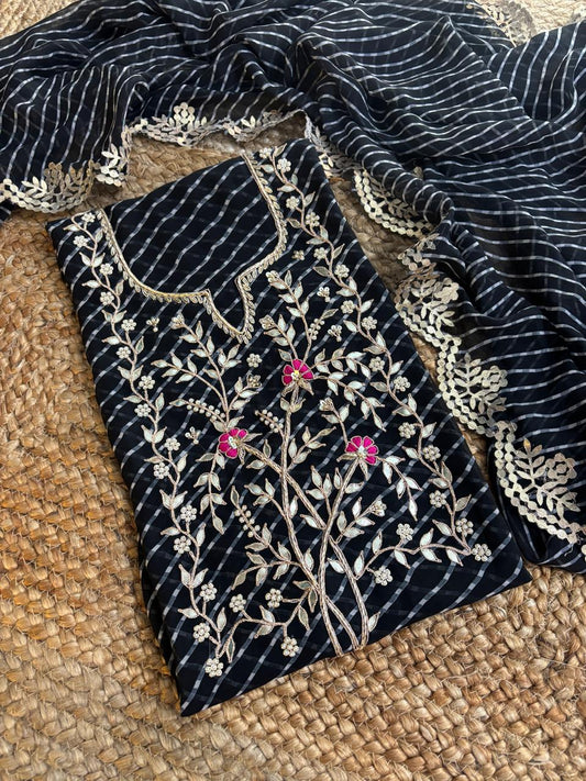 Georgette Gota pati Hand Work Unstitched Suit With Dupata.