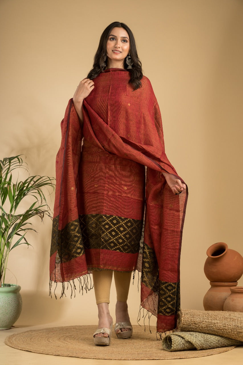 Pure Linen Jamdani Unstitch Suit.