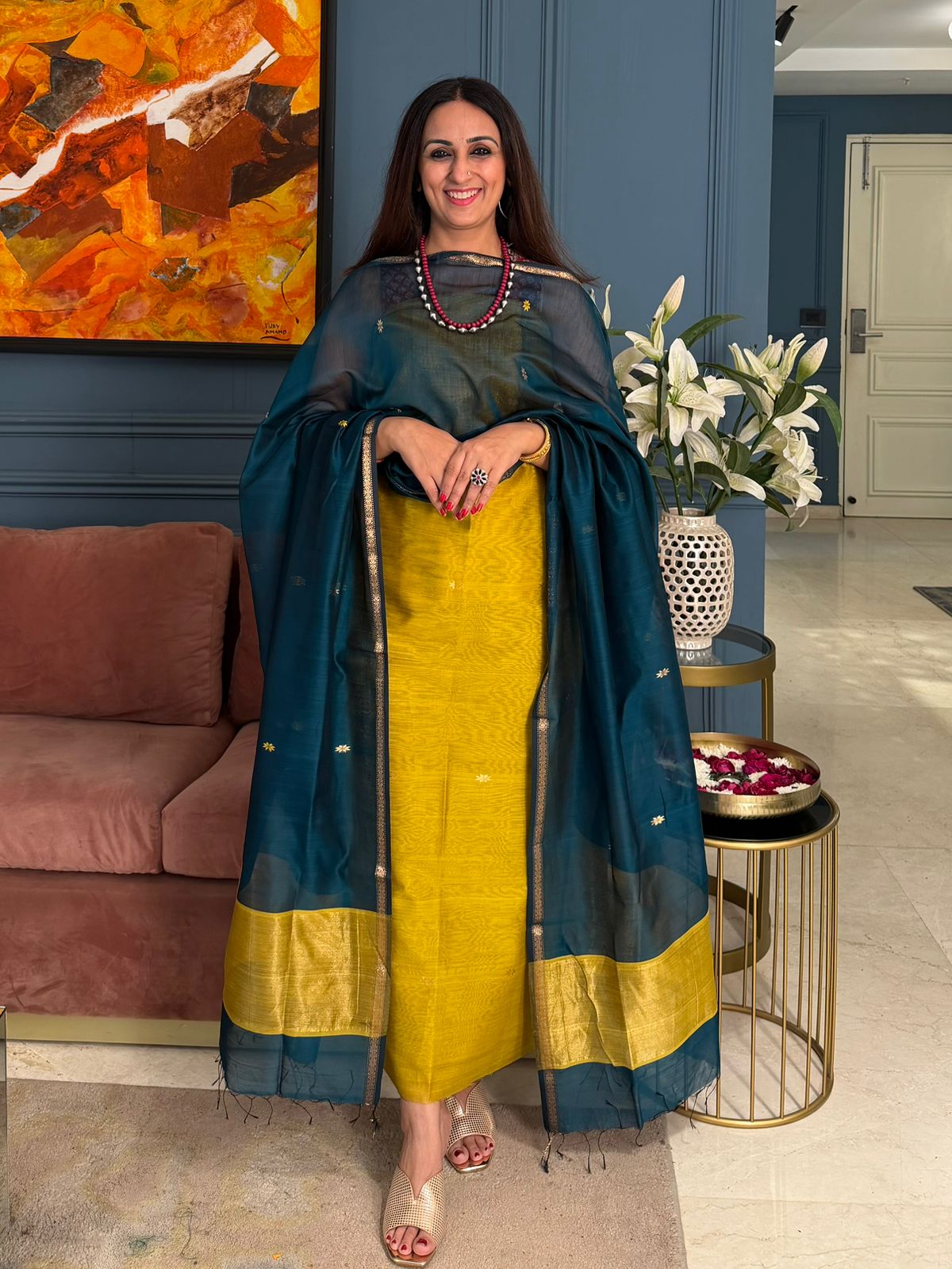 Pure Maheswari Silk Cotton Handwoven Unstitch Suit.