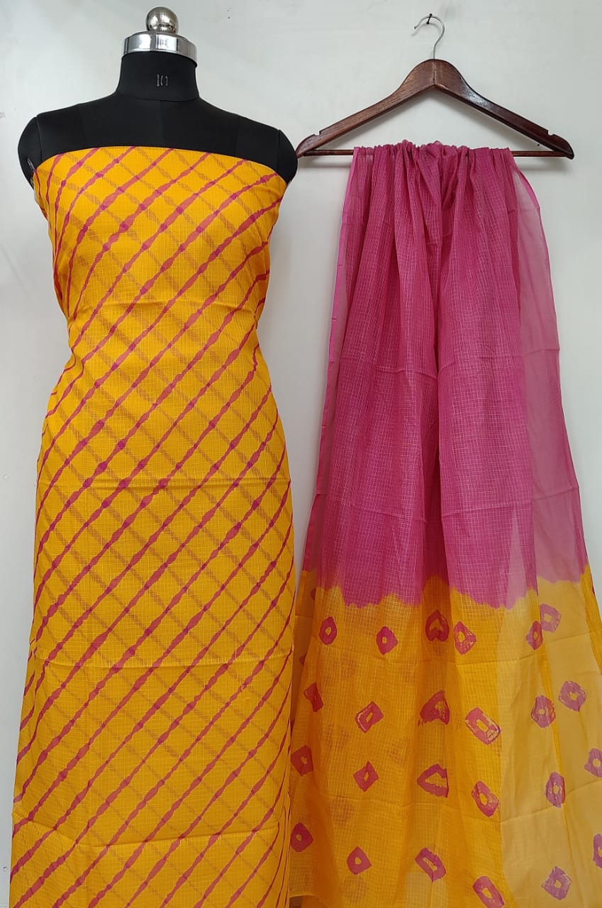 Pure Kota Doriya Leheriya Printed Unstitched Suits