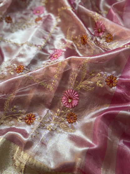 Banarasi Glass Tissue Soft Saree with Embroidery Meenakari work