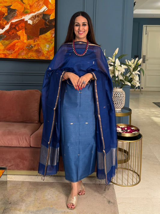 Pure Maheswari Silk Cotton Handwoven Unstitch Suit.