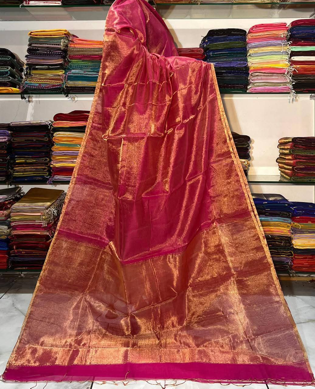 Tissue Linen Silk Saree with Blouse.