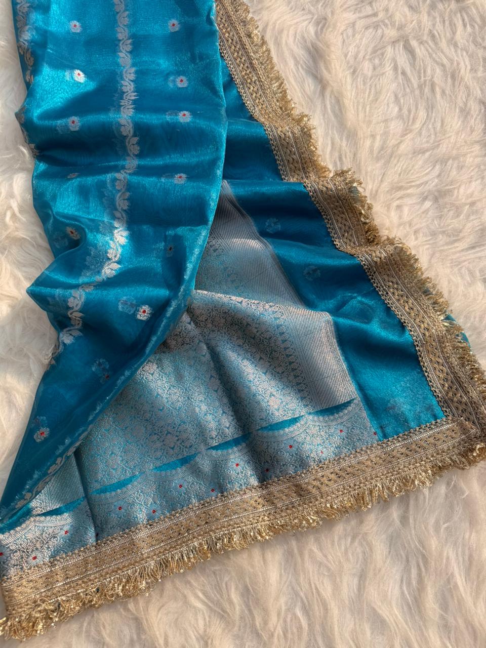 Banarasi Tissue Silk Tilfi Meena Work Saree.