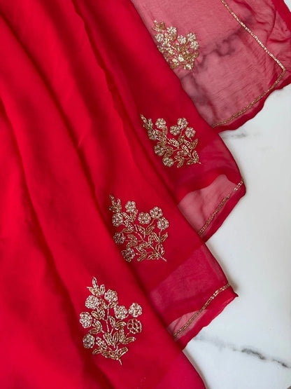 Pure Diamond Chiffon Hand Work Saree.