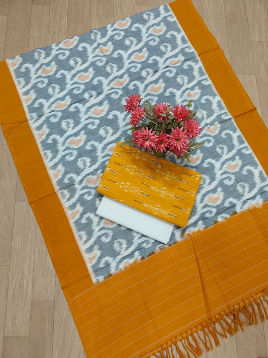 Beautiful Pure Cotton Double Ikkat Unstitched Suit.