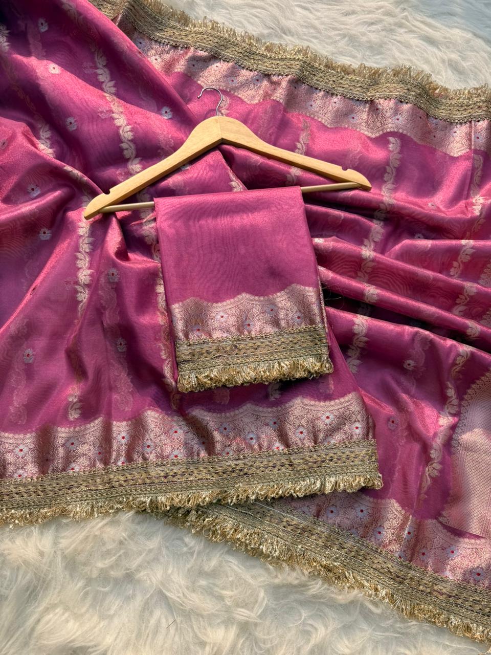 Banarasi Tissue Silk Tilfi Meena Work Saree.