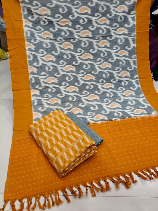 Pure Double Ikkat Cotton Unstitched Suit.