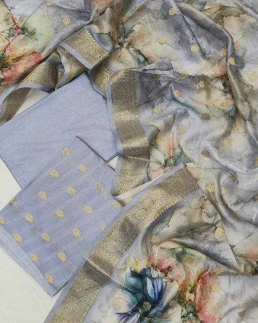 Exclusive Banarasi Zari Work Unstitched Suit With Dupatta