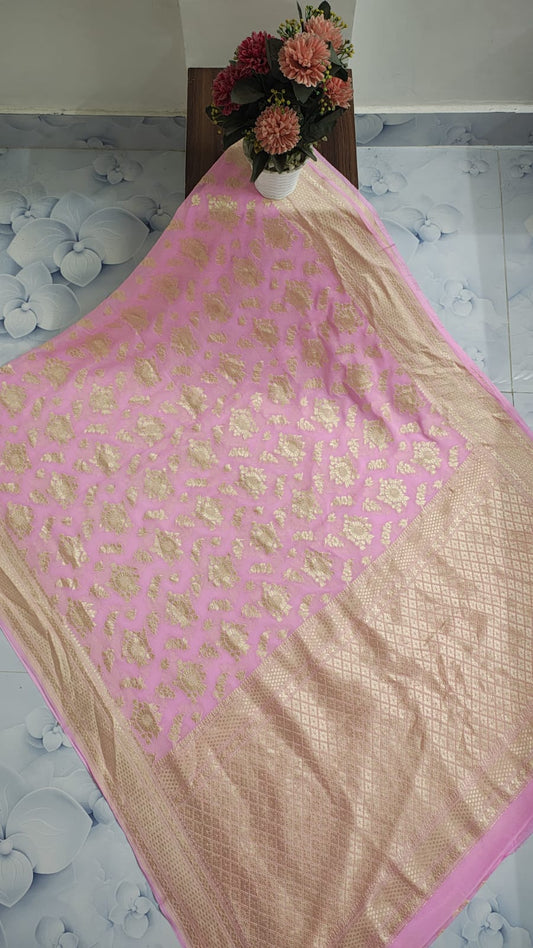 Pure Handloom Khaddi Georgette Saree Zari Work.