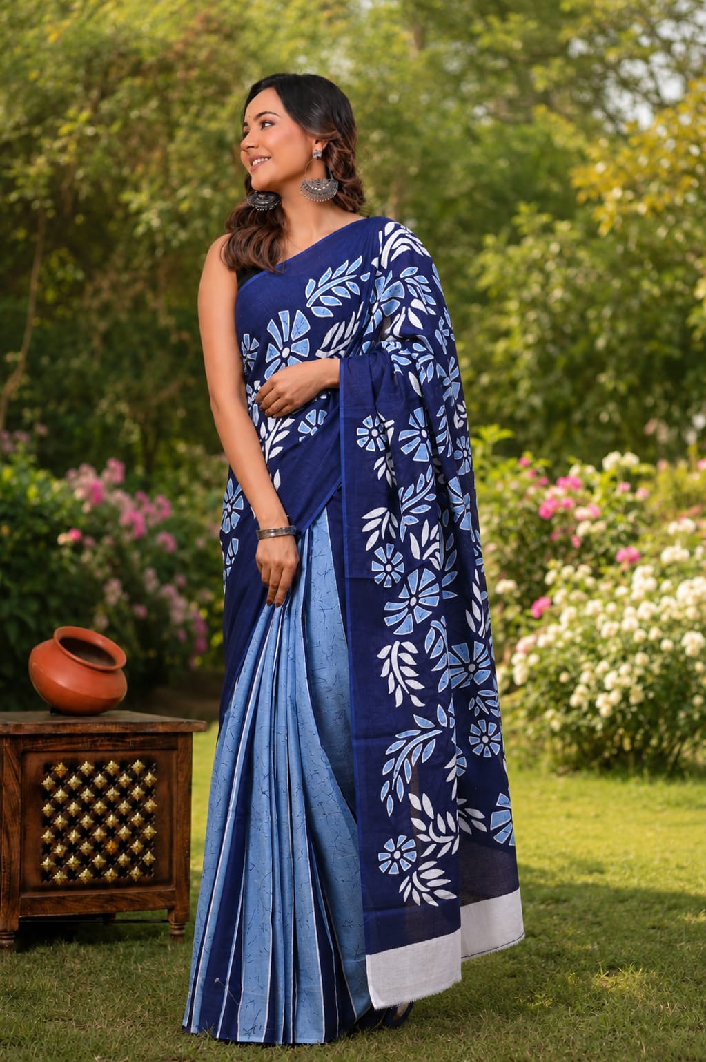 Pure Cotton Hand Block Printed Saree With Blouse.