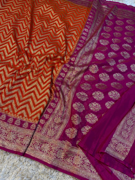 Handloom Banarasi Khaddi Katan Georgette Silk Saree