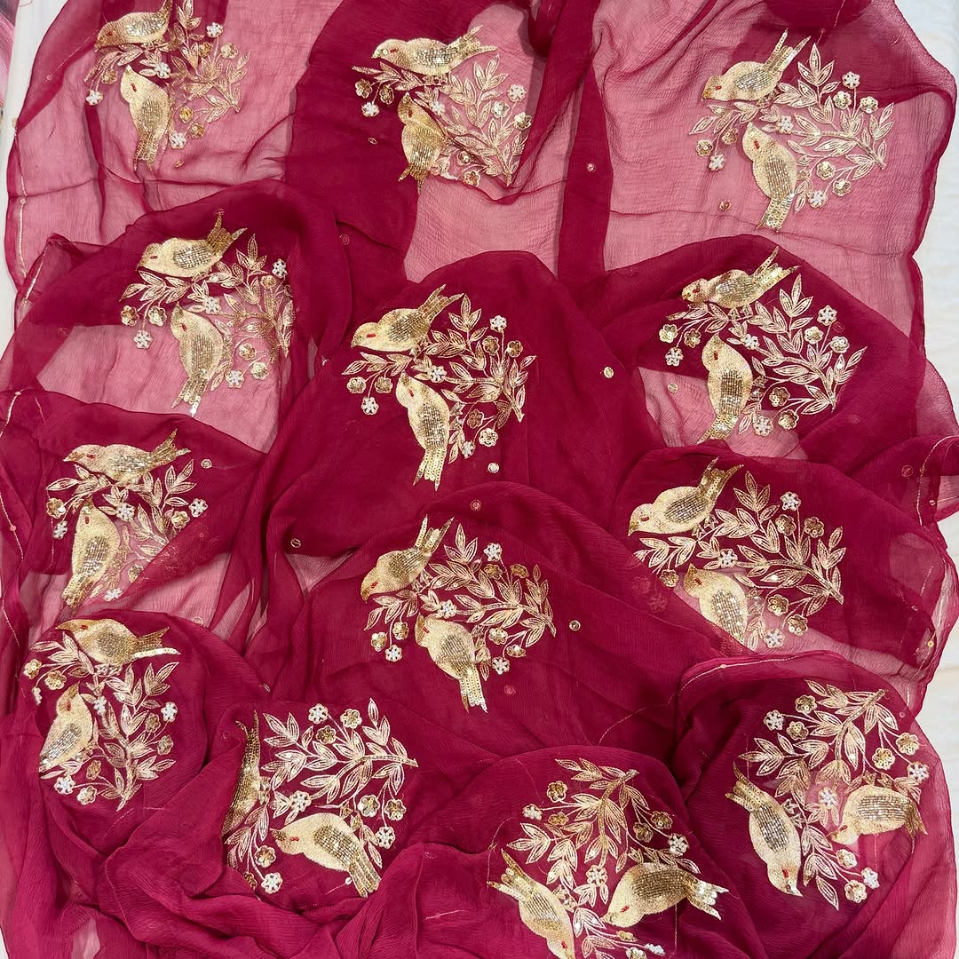 Pure Diamond Chiffon Hand Work Saree.