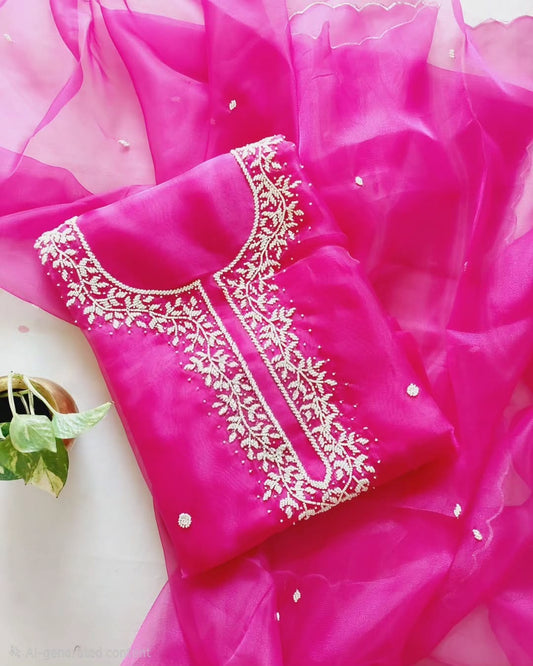 Pure Organza Hand Work Unstitched Suit.