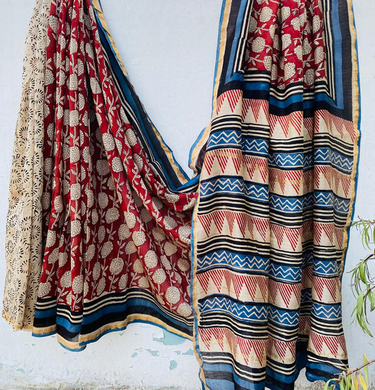 Pure Chanderi Silk Hand-block Printed Saree.