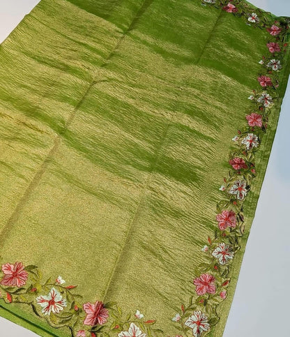 Banarasi Tissue Silk Embroidery Cut Work Saree.