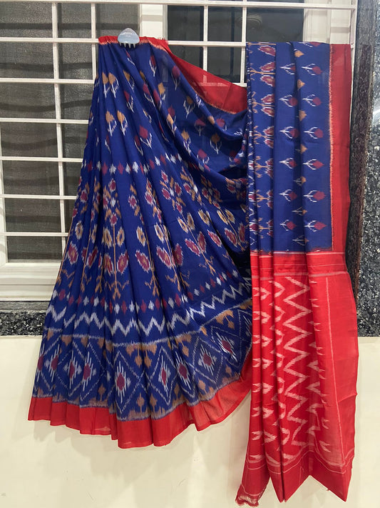 Beautiful Ikkat Cotton Saree With Blouse