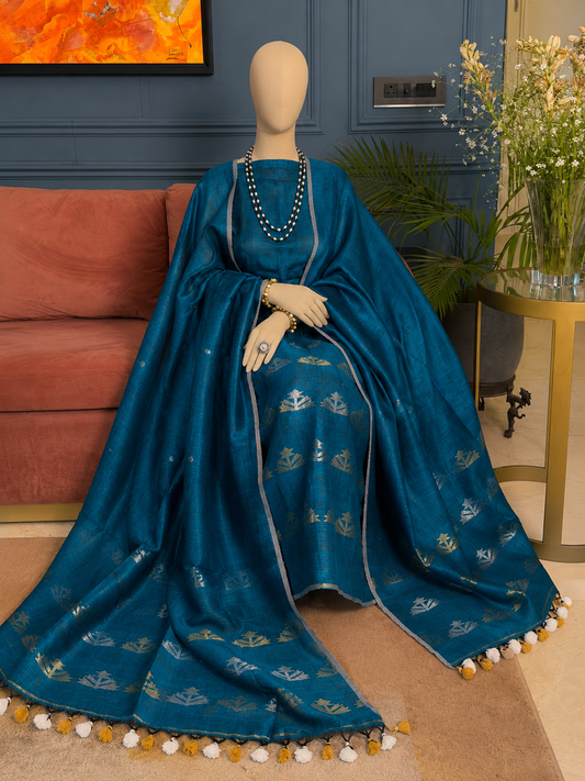 Pure Linen Jamdani Unstitch Suit.